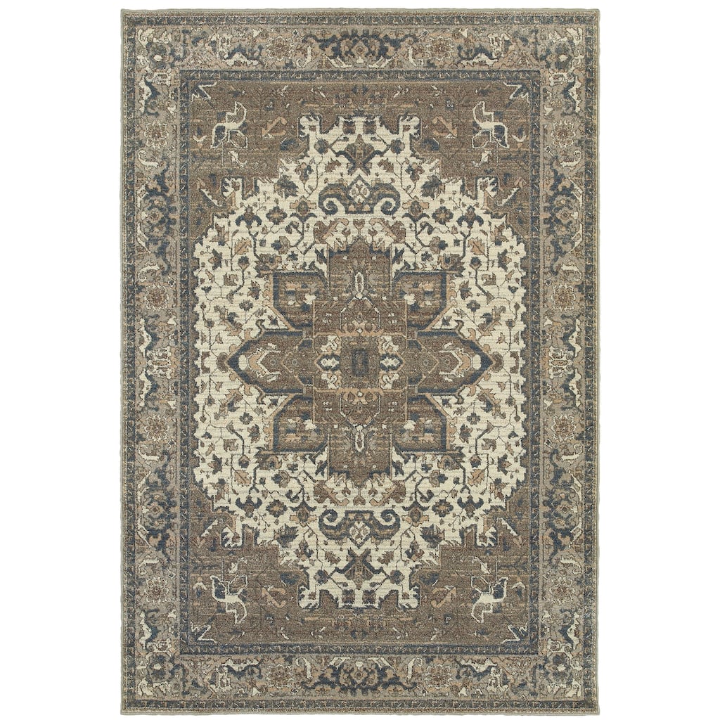 Orly Ivory Grey Oriental Medallion Traditional Casual Area Rug