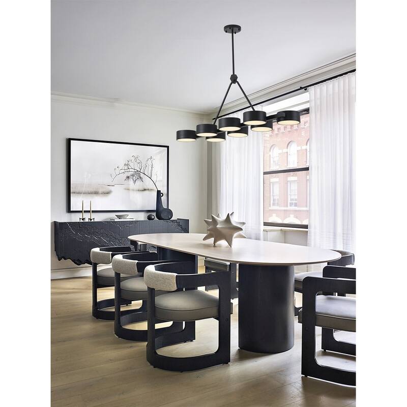 Transitional 8-Light Black LED Chandelier With Round Accent Shades