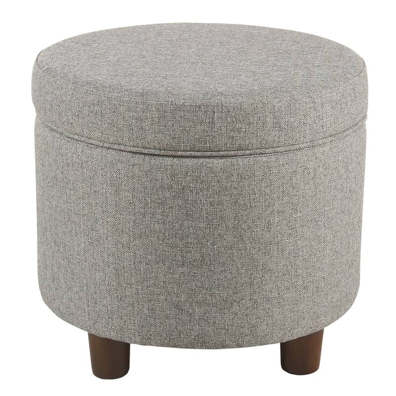 Light Gray Fabric Round Wooden Ottoman with Convenient Lift-Off Lid Storage