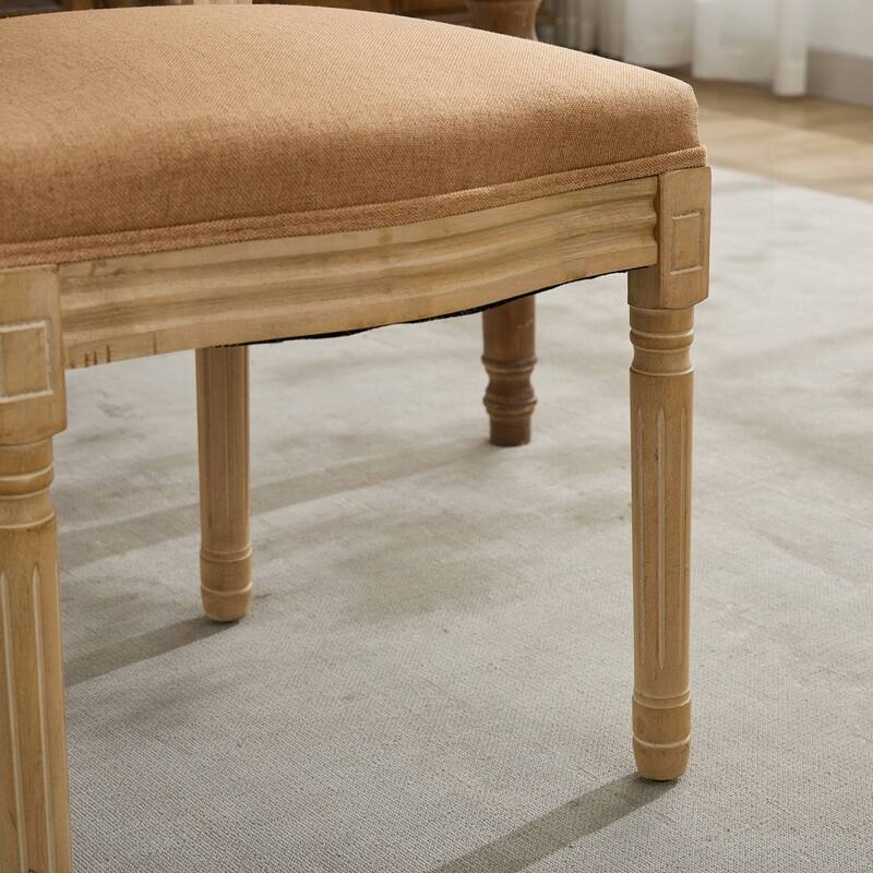 French Style Solid Wood Frame Antique Painting Linen Fabric Back Dining Chair