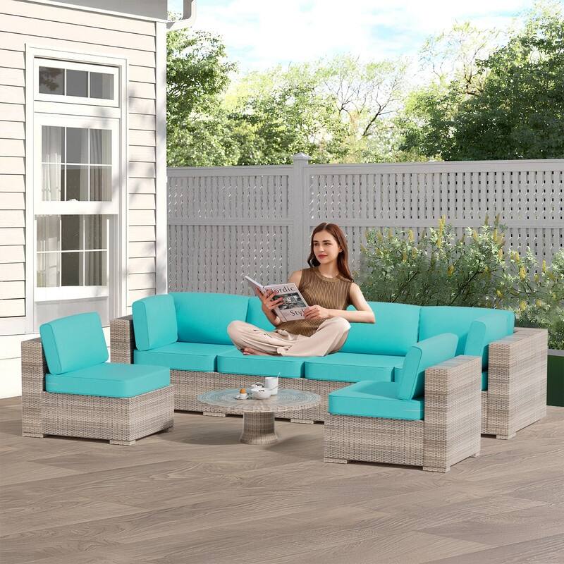 14-Piece Patio Furniture Sofa Cushions, 6-Seater Outdoor Cushion Set (Only Include Cusions，Not Sofa） - 25.6*25.6*4in