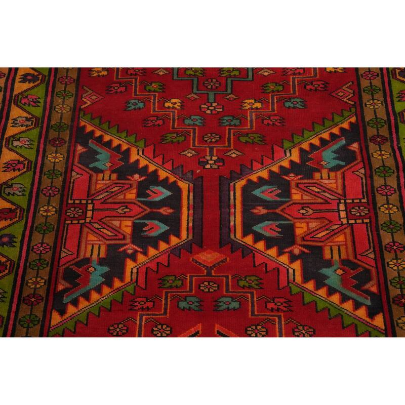 Hand Knotted Oriental 100% Wool Carpet Traditional Geometric Red Heriz Runner Rug - 10' 3'' X 3' 5''