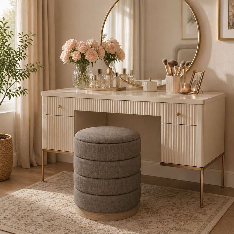 Aria Home Modern Cylinder Ottoman with Hidden Storage Upholstery Seat