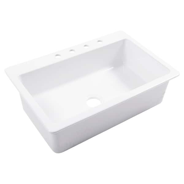 slide 2 of 6, Jackson Crisp White Fireclay 33" Single Bowl Drop-In Kitchen Sink with 4 Holes