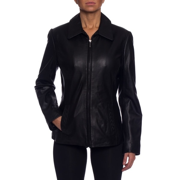Nautica Leather Bomber Jacket with Curved Lines