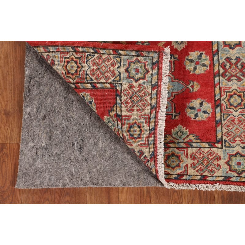 Geometric Red Kazak Runner Rug Handmade Wool Carpet - 2'2" x 5'11"