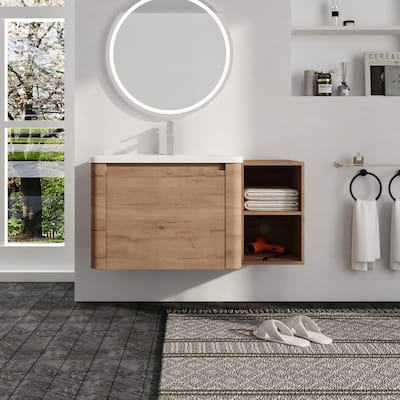 Malwee 28"/40"/52"/68" Floating Bathroom Vanity, Wall Mounted Bathroom Vanity with Ceramic Sink,Soft Close Door and Shelf