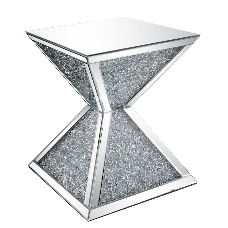 Sparkling End Table with Faux Diamonds Inlay , Silver and Clear - 20"W x 20"L x 23"H - Silver-Clear
