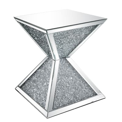 Sparkling End Table with Faux Diamonds Inlay , Silver and Clear - 20"W x 20"L x 23"H
