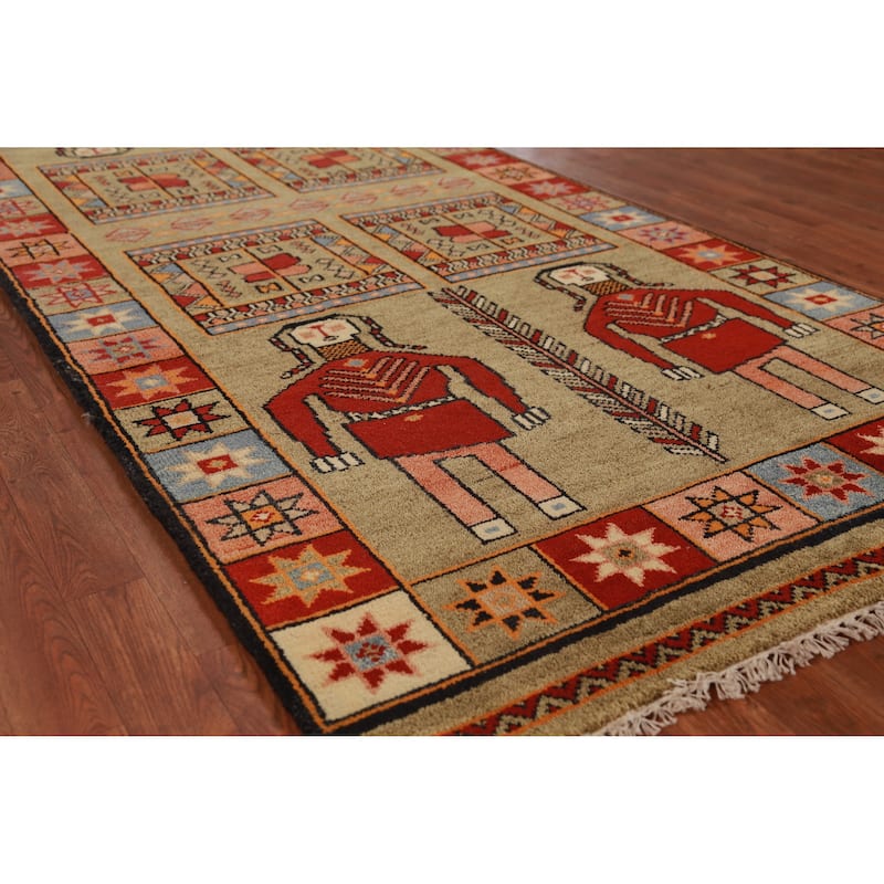 Hand Knotted Oriental 100% Wool Carpet Traditional Tribal Yellow & Gold Heriz (serapi) Runner Rug - 9' 10'' X 4' 1''