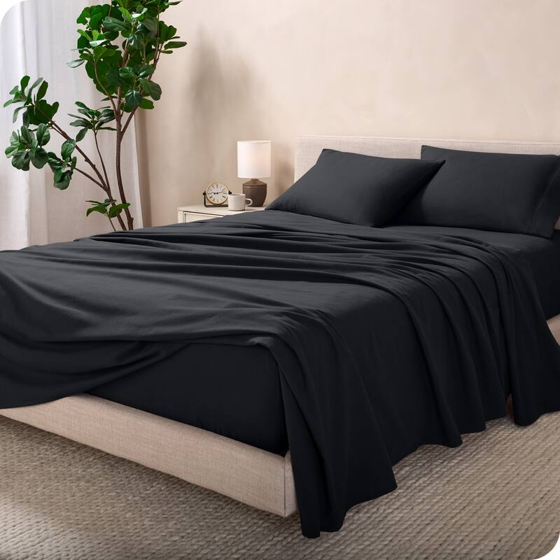 Bare Home Cotton Flannel Sheet Set - Velvety Soft Heavyweight - Twin XL - Black