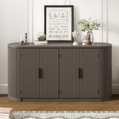 Contemporary Vertical Striped Cabinet with Metal Handles & Adjustable Shelves for Study & Hallway Storage