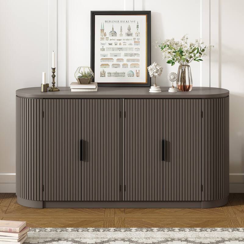 Vertical Striped Door Storage Cabinet with Metal Handles Adjustable,for Living Room