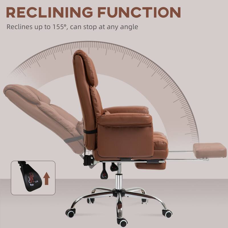 PU Leather Executive Office Chair Ergonomic Reclining Swivel with Footrest Lumbar Support Brown