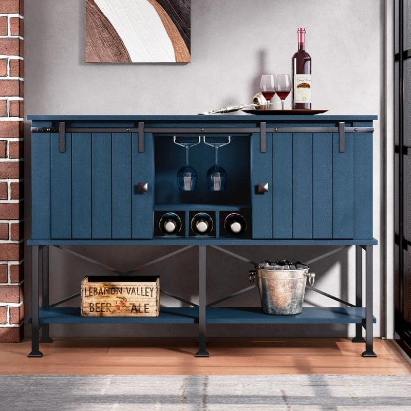 52 inch Wine Cabinet with Barn Door & Adjustable Shelves - 52" W x 38" D x 15.5" H