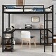 preview thumbnail 2 of 10, Full Metal Loft Bed with Desk and Shelves, Black