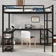 preview thumbnail 1 of 10, Multifunctional Design Loft Bed with Desk, Shelves, Ladder and Guardrails, Full Size, Black with Black Desk