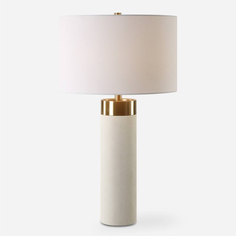 Faux Shagreen Cylindrical Table Lamp - 27.75" - White