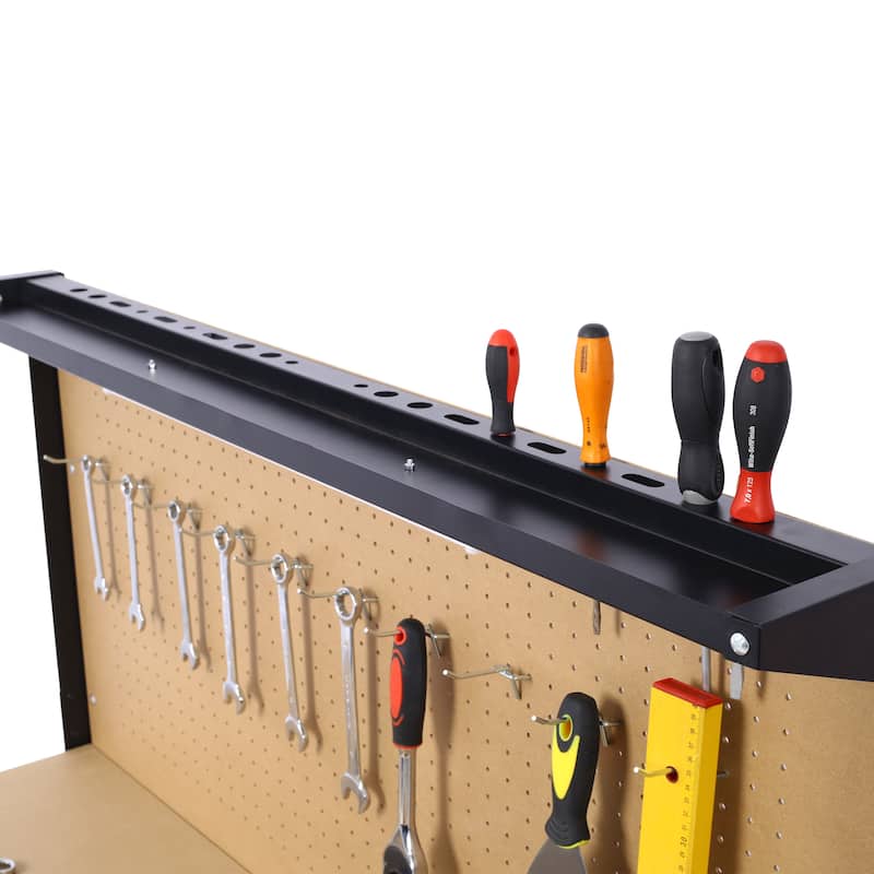 Steel Workbench Work Bench Workshop Tools Table w/Drawer & Peg Board,4 AC outlets & 2 USB Ports - 47.5"W