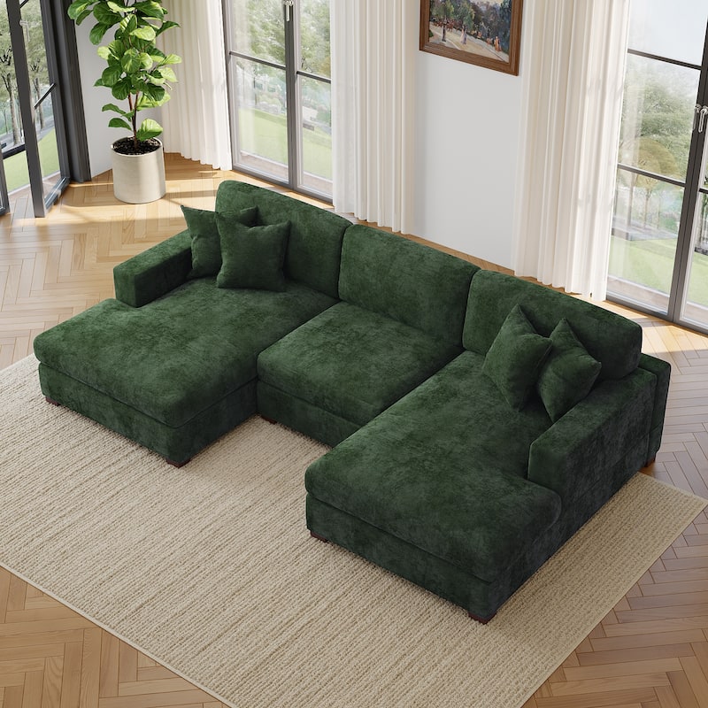 Modern Upholstered Chenille Modular Sectional Sofa with 2 Chaise