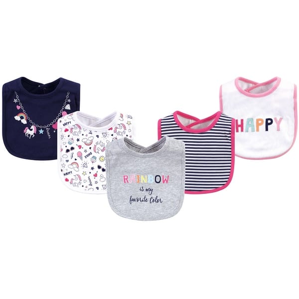 slide 1 of 1, Little Treasure Baby Girl Cotton Bibs 5pk, Happy Rainbow, One Size - Happy Rainbow - One Size One Size - Happy Rainbow