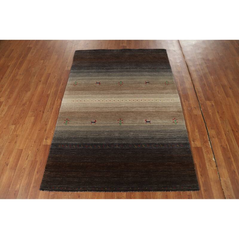 Hand Knotted Oriental 100% Wool Carpet Tribal Animal Pictorial Brown Gabbeh Area Rug - 5' 10'' X 4' 1''