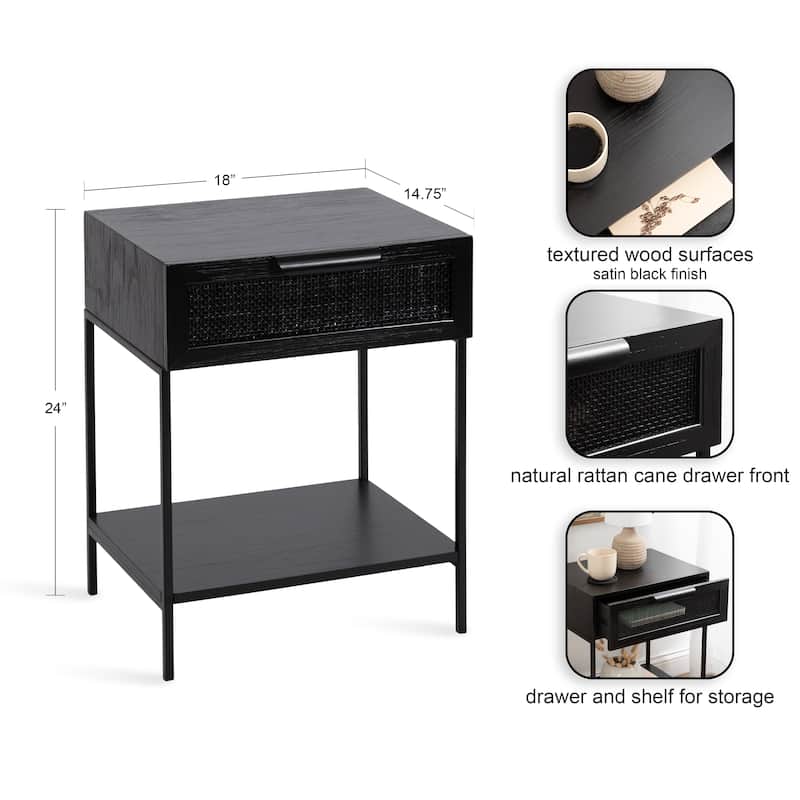 Kate and Laurel Ori Wood and Cane Side Table - 18x15x24