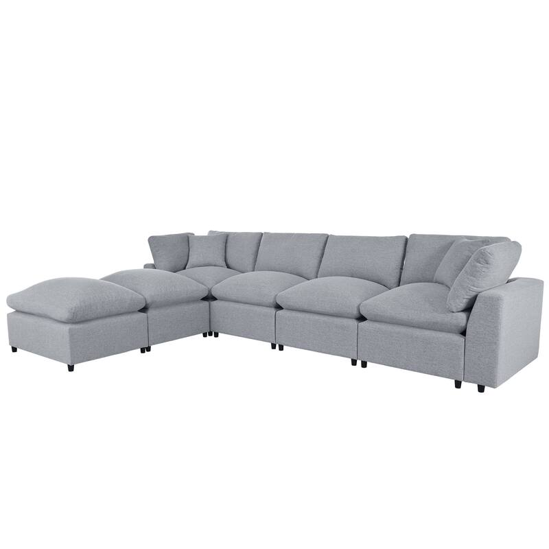 Large U-Shape Sectional Sofa with 4 Pillow, 6 Seat Modern Sofa with Removable Ottomans Upholstered Deep Seat Couches