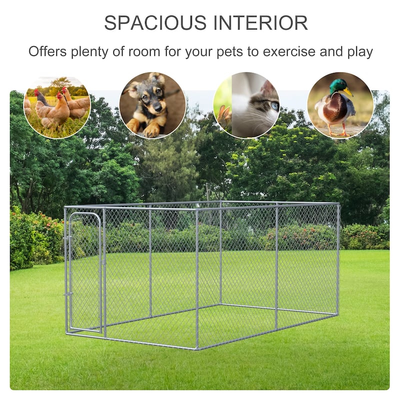 PawHut Outdoor Dog Kennel Galvanized Chain Link Fence Heavy Duty Pet Run House Chicken Coop with Secure Lock Mesh Sidewalls