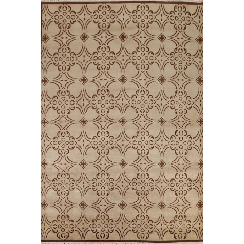 Hand Knotted Oriental 100% Wool Carpet Modern All-Over Beige & Ivories Art & Craft Area Rug - 10' 1'' X 8' 2''