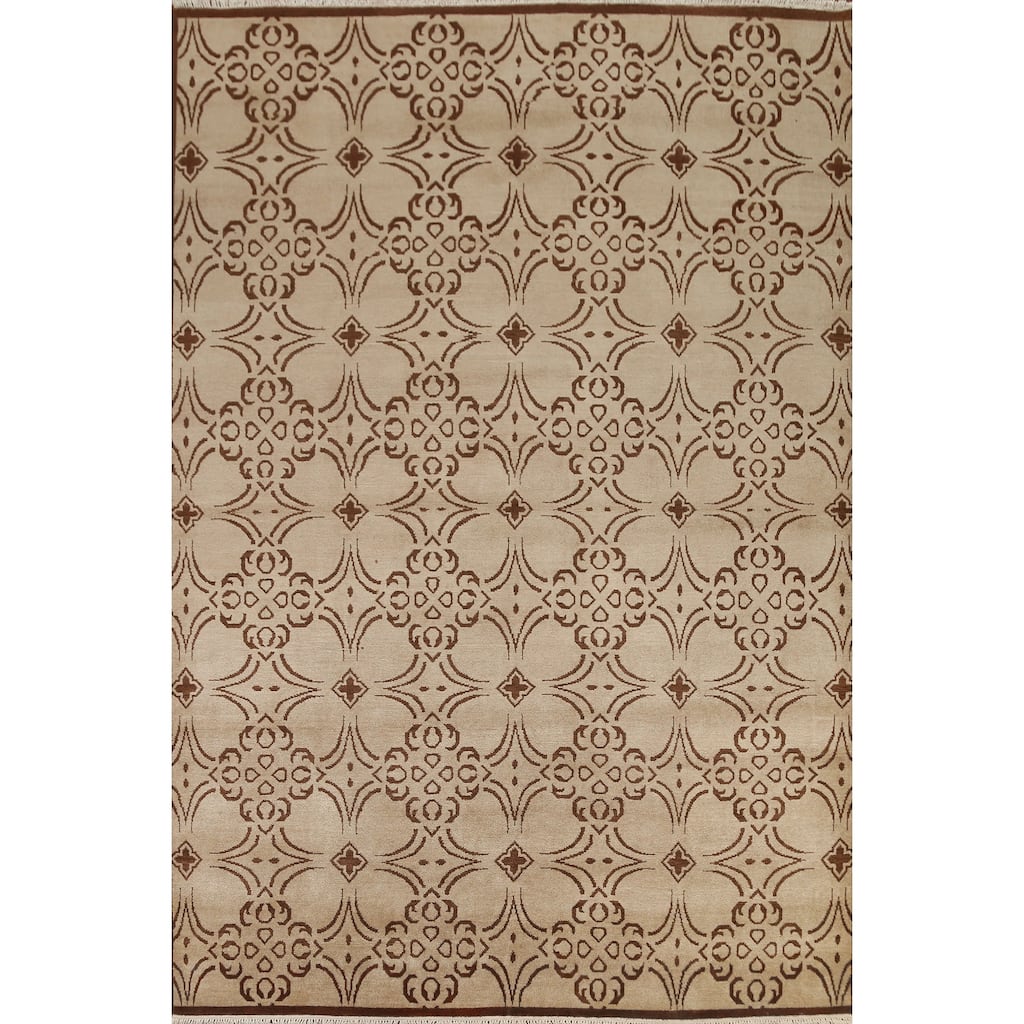 Hand Knotted Oriental 100% Wool Carpet Modern All-Over Beige & Ivories Art & Craft Area Rug - 10' 1'' X 8' 2''