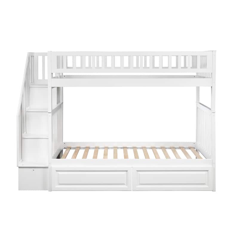 Woodland Staircase Bunk Bed Twin over Twin with 2 Drawers in White