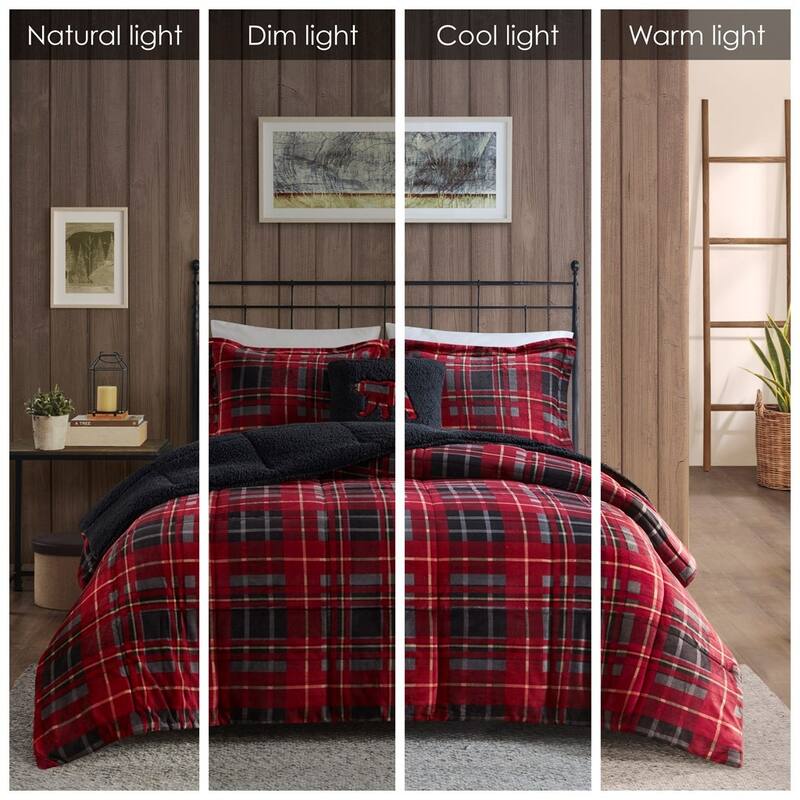 GDF Studio - Alton Plush to Sherpa Down Alternative Comforter Set - Red Plaid
