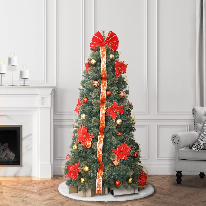 Puleo International 6' Pre-Lit Artificial Pop-Up Adorned Christmas Tree with 200 Incandescent Lights