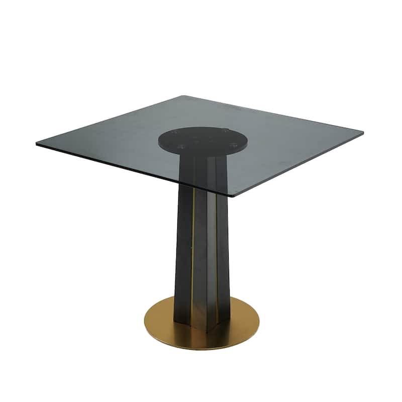 Modern Square Negotiation Table - 85cm Tempered Glass Top, Black Wooden Legs with Golden Metal Base(Only the Negotiation Table)