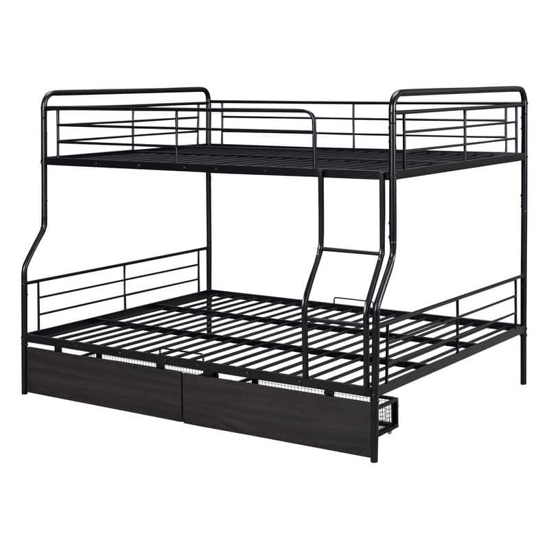 Modern Full XL Over Queen Metal Bunk Bed with 2 Drawers(can Split Into 2 Beds) Bed Bath