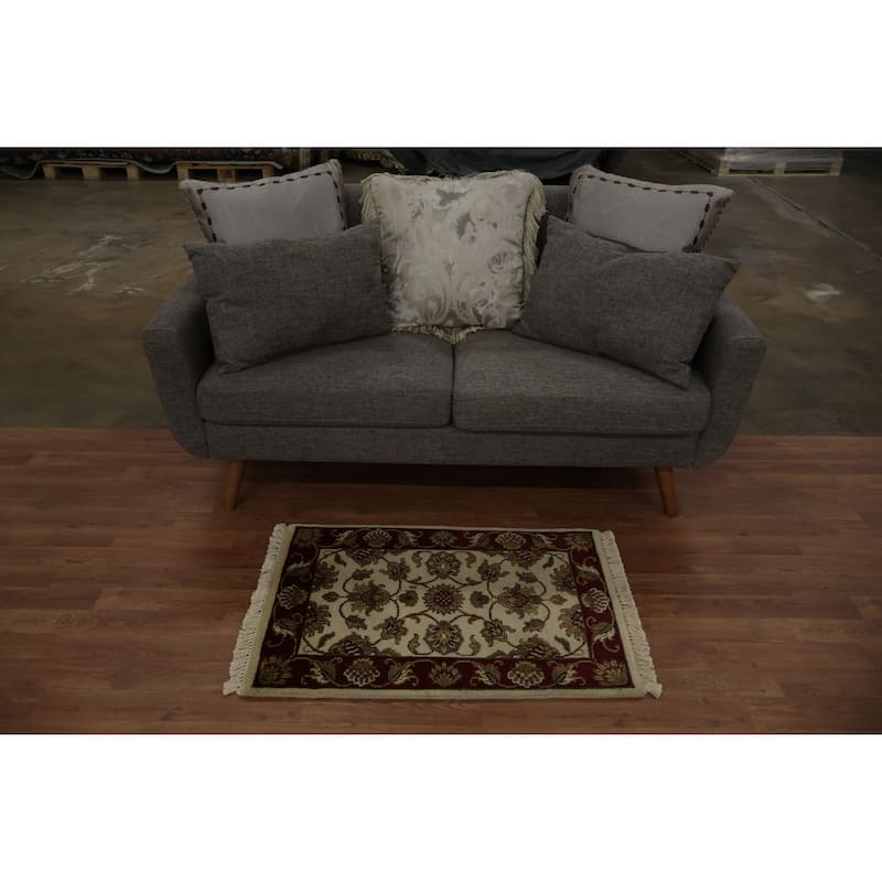 Hand Knotted Oriental 100% Wool Carpet Transitional Floral Beige & Ivories Oushak Area Rug - 3' 1'' X 2' 0''