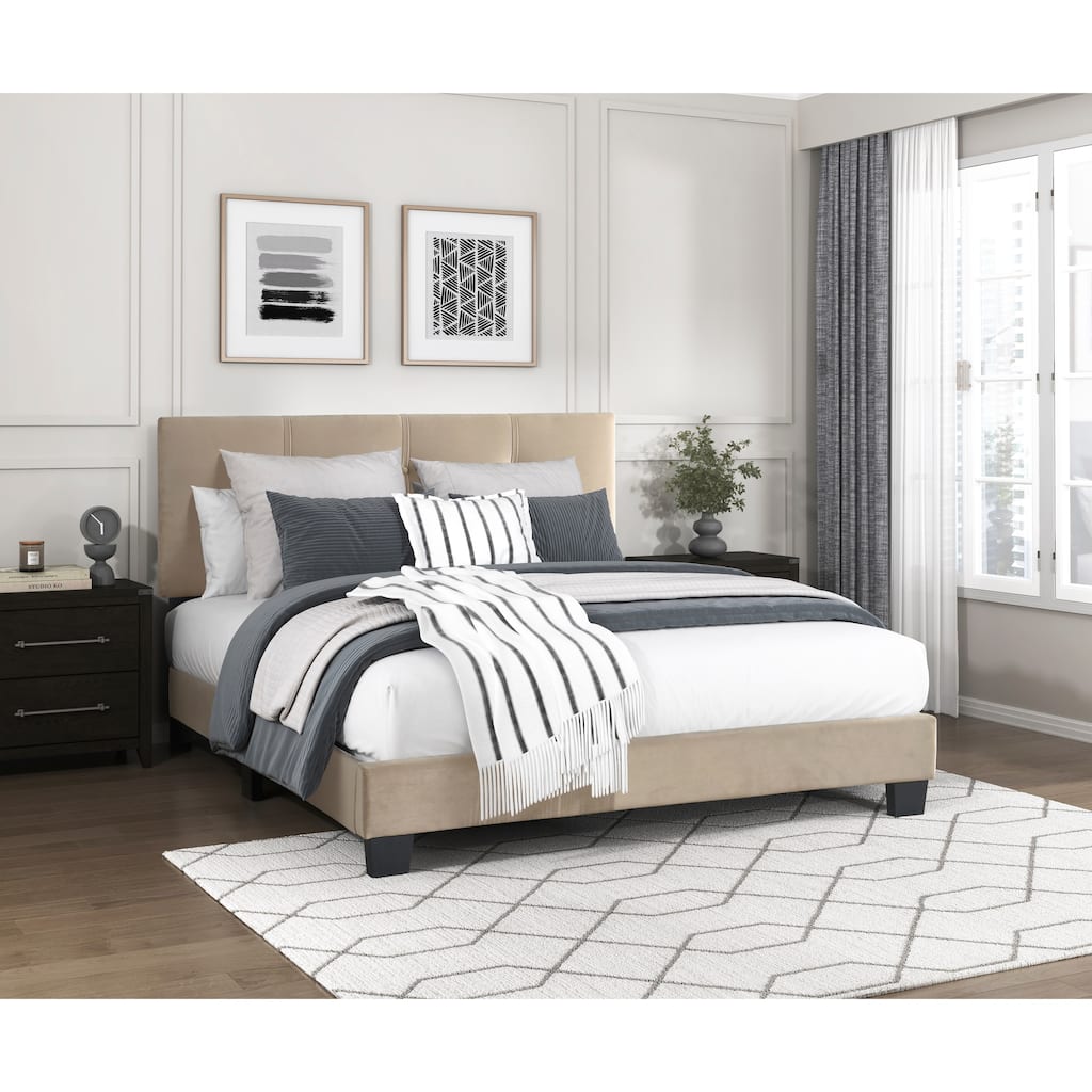 Velvet Full Platform Bed with Adjustable Tufted Headboard
