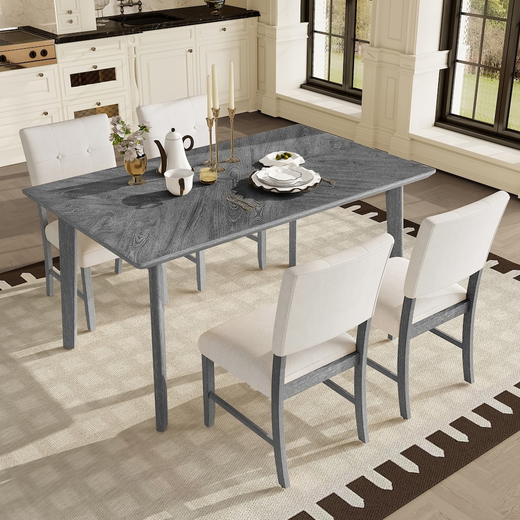 5-Piece Rustic Dining Table Set, Rectangular Solid Wood Table with 4 Chairs, Farmhouse Kitchen Dining Table Set for 4