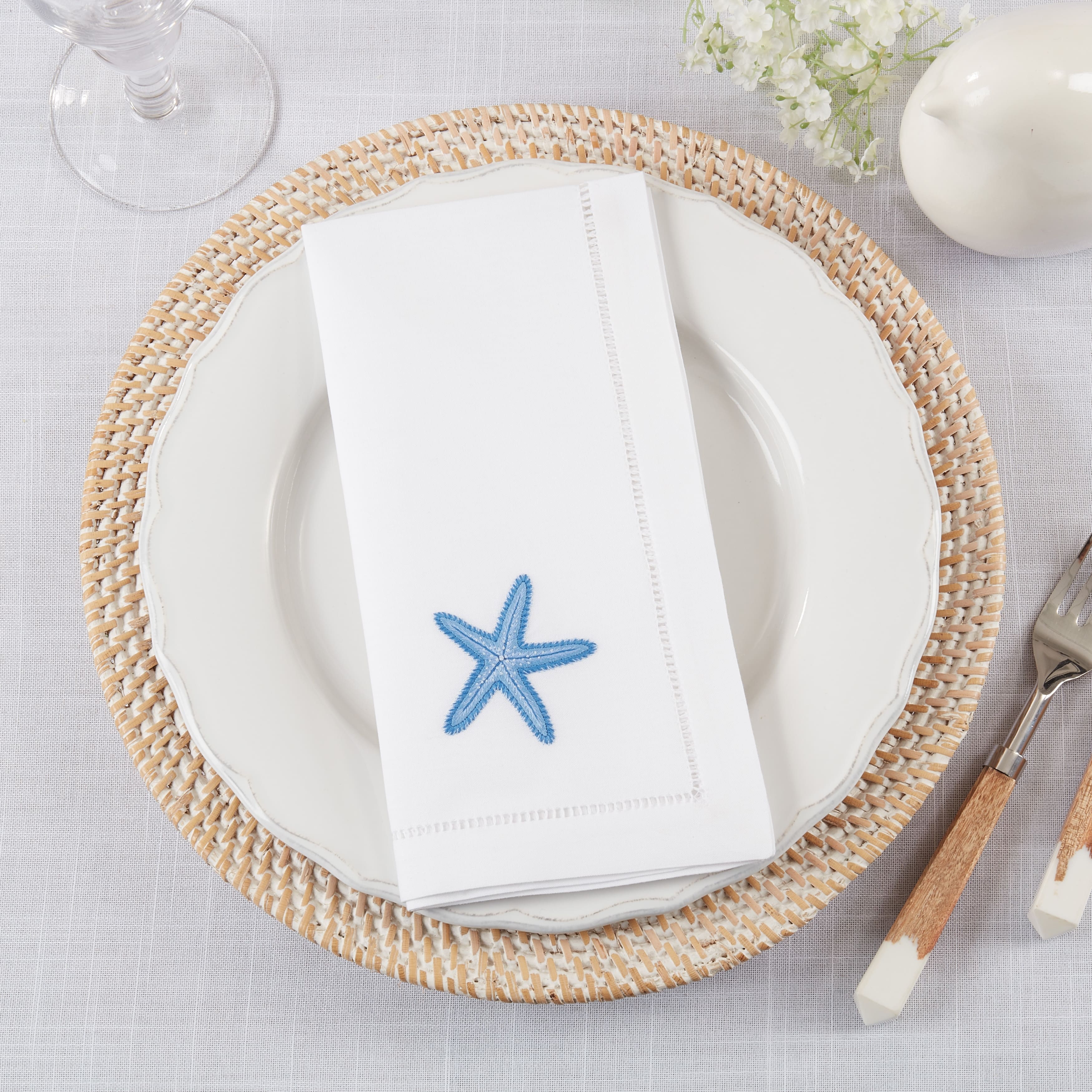 Starfish Design Embroidered Table Napkins (Set of 6) Bed Bath