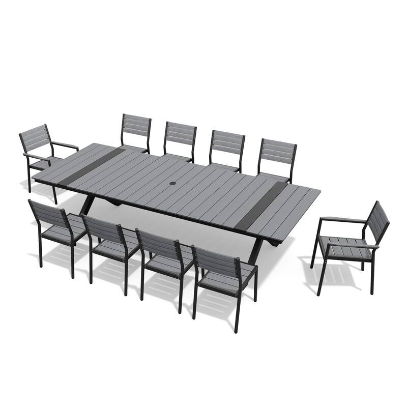 11 PCS Outdoor Patio Dining Aluminum Table with Stackable Chairs
