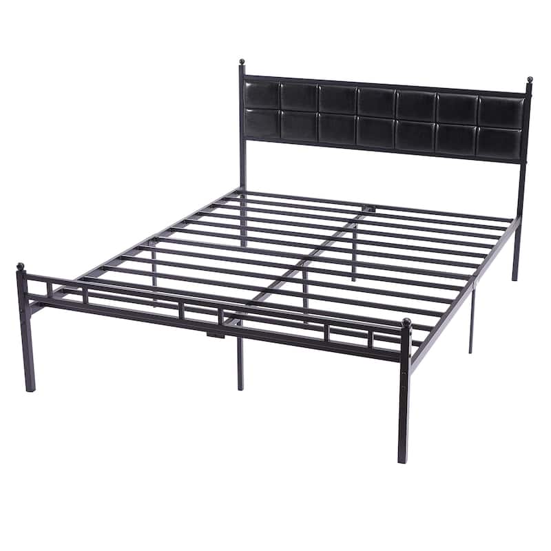 Javlergo Metal Platform Bed Frame Black PU Leather Square Tufted Bed Heavy-Duty Metal Bed Frame No Box Spring Needed
