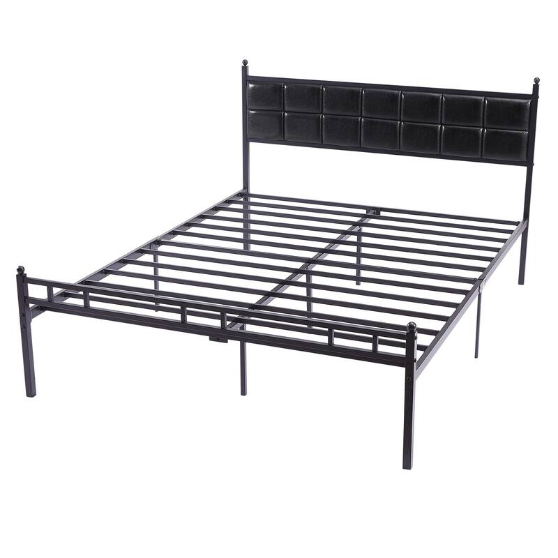 Javlergo Metal Platform Bed Frame with Faux Leather Headboard, Twin/Full/Queen, No Box Spring Needed