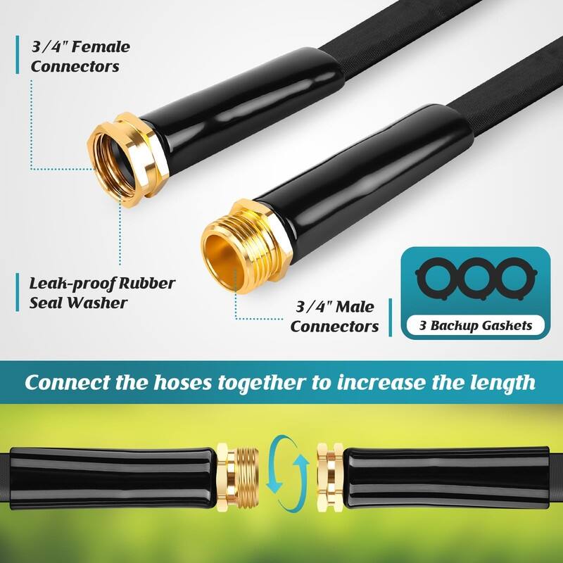 100ft Non-Expanding Garden Hose with 10-Function Nozzle