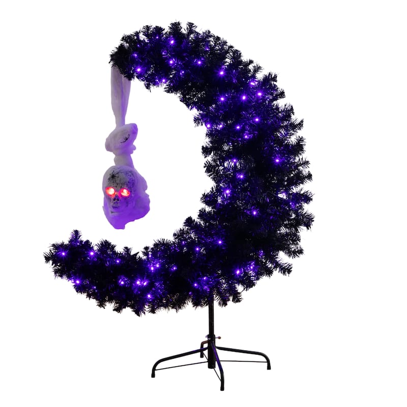 4-ft Pre-Lit Halloween Black Moon Tree with 250 LED Lights