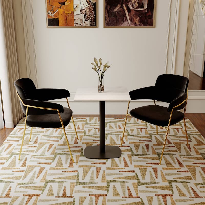 Vail Square Dining Table with 24 in. MDF Tabletop in Black Stainless Steel Square Base Accent Kitchen Table