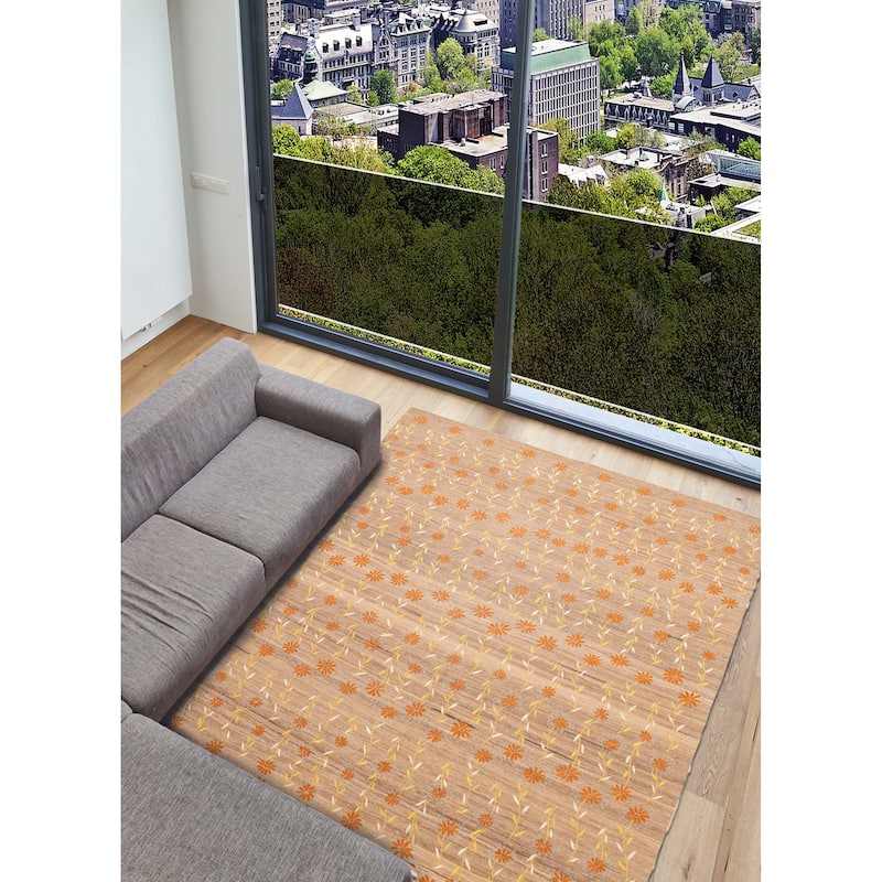 ECARPETGALLERY Flat-Weave Ankara FW Tan Viscose, Wool Kilim - 8'0 x 11'6