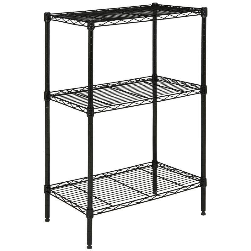 SAFAVIEH Storage Danita Mini 3 Tier Heavy Duty Commercial Chrome Wire Black Shelf - 23.2" x 13.3" x 35" - 23Wx13Dx35H