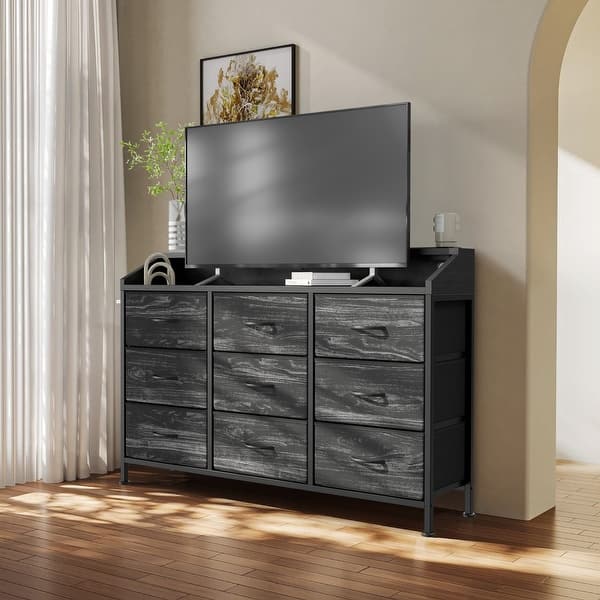 9 Drawers Dresser with LED Lights & Charging Station
