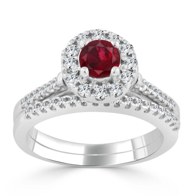 Auriya 2/5ct Red Ruby Gemstone Halo Diamond Engagement Ring 1/3cttw 14k Gold - White - 4